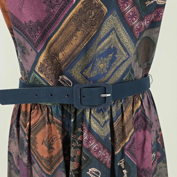 ModCloth Dress Womens XL Geometric Cotton Back Zip Fit n Flare Belted Lined - Picture 10 of 13